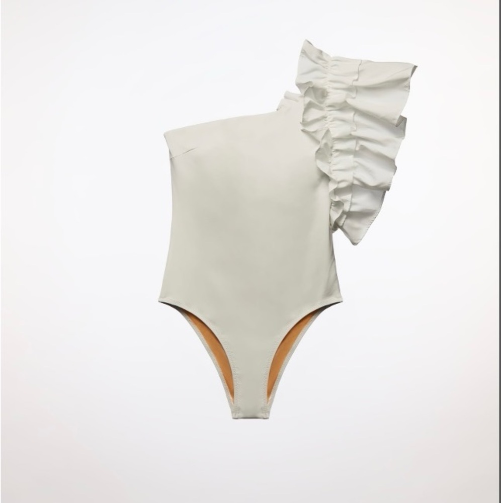 Zara white ruffled bathing suit
